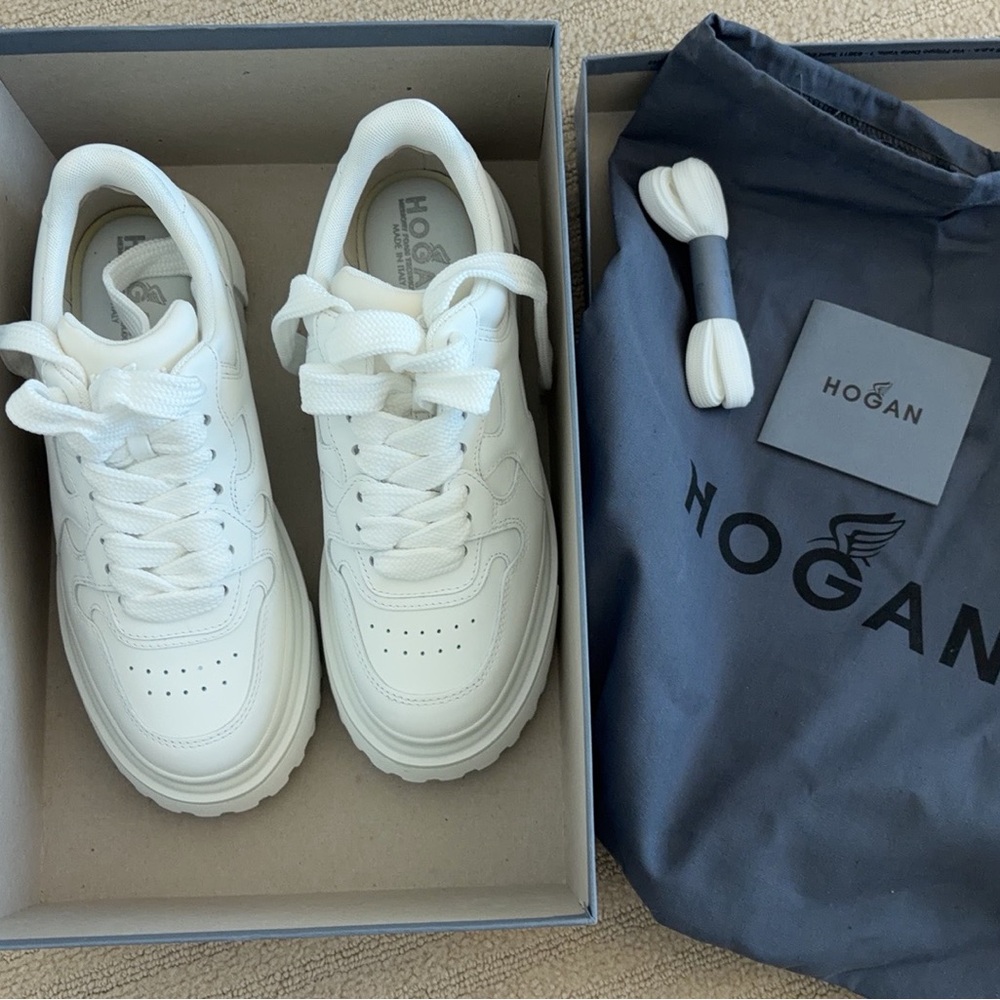 New!!!Hogan White Leather Platform Sneakers - Size 37